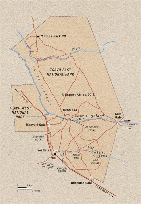 Map of Tsavo East National Park | Tsavo East National Park | Kenya Tours