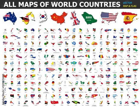 Stockvector All maps of world countries and flags . Collection of ...