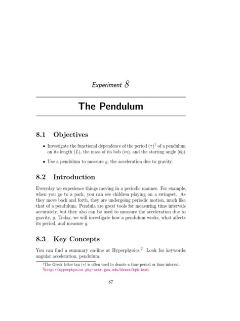 8 The Pendulum: Experiment | PDF | Pendulum | Acceleration