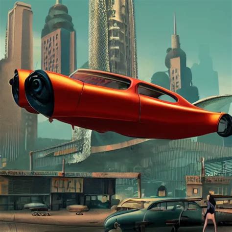 Atompunk city with flying cars | Stable Diffusion