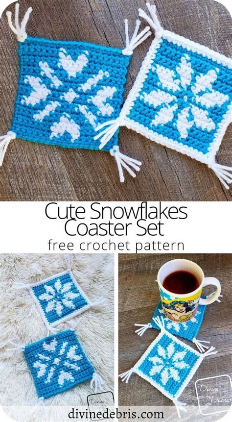 Cute Snowflakes Coaster Set Free Crochet Patterns | Crochet coaster ...