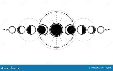 Mystical Drawing: Phases of the Moon, Energy Circles. Sacred Geometry ...