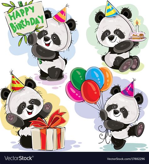 Panda bear baby celebrates birthday cartoon Vector Image