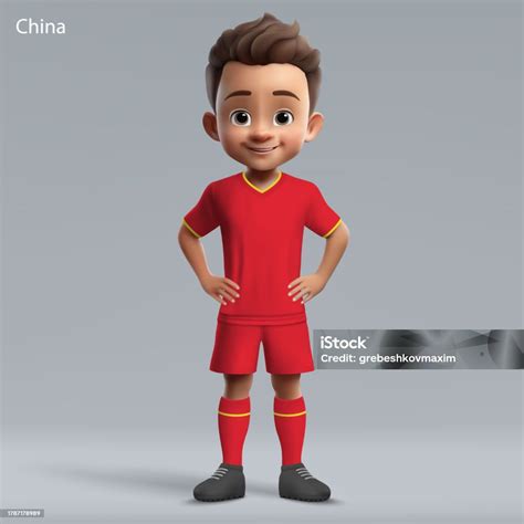 Kartun 3d Pemain Sepak Bola Muda Yang Lucu Di Kit Tim Nasional Cina ...