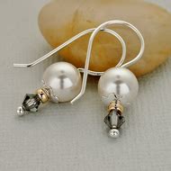 White Pearl Earrings - Swarovski Grey Crystal -... - Folksy