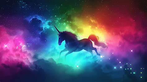 Unicorn Background With Rainbow Sky Fantasy Colorful Space Galaxy ...