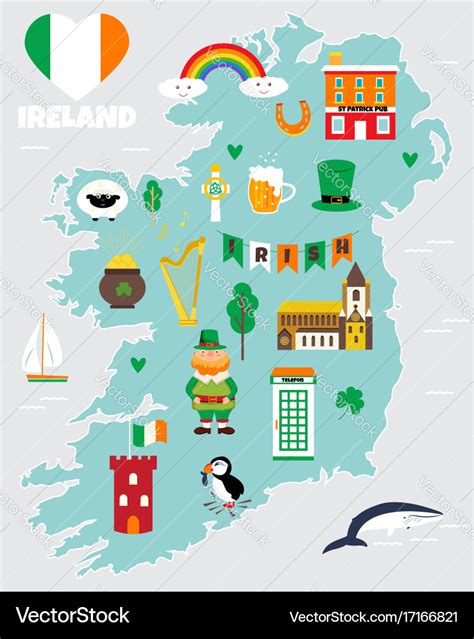 Tourist map of ireland with landmarks and symbols Vector Image