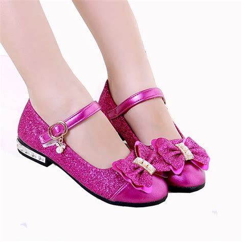 Flowers Children Teens Little Girl Sequins Princess Dress Leather Shoes For Girls Kids Party ...