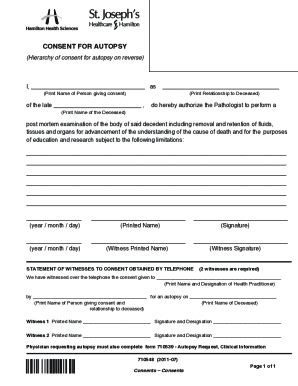 Fillable Online postmortem examination or autopsy consent form Fax ...