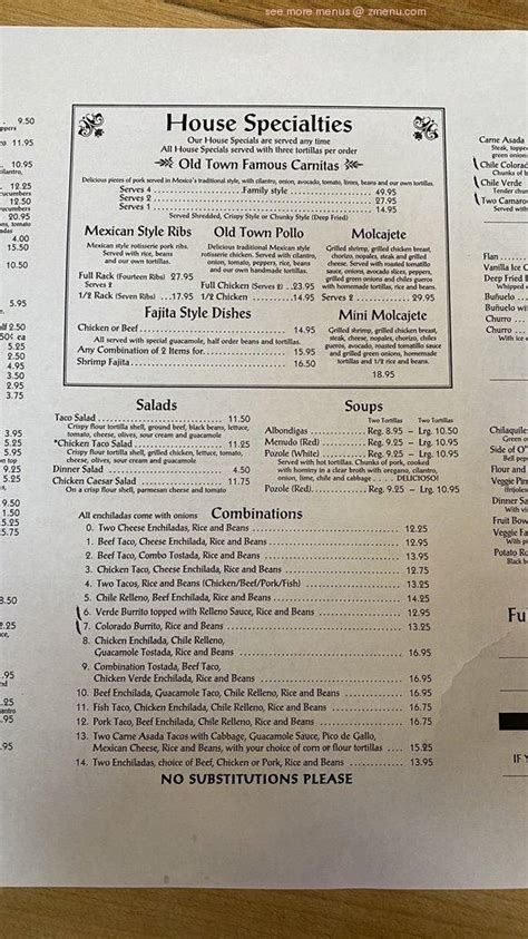 Online Menu of Old Town Mexican Cafe Restaurant, San Diego, California, 92110 - Zmenu