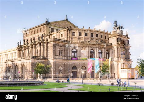 DRESDEN, GERMANY - AUGUST 22: Tourists at the Semperoper in Dresden, Germany on August 22, 2016 ...