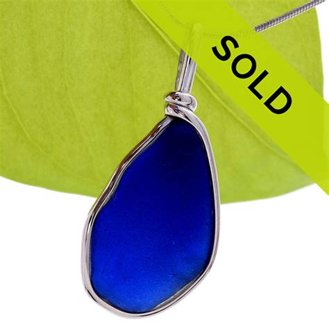 Blue Sea Glass Necklace Pendant In Sterling Original Wire Bezel© (SSP1205)