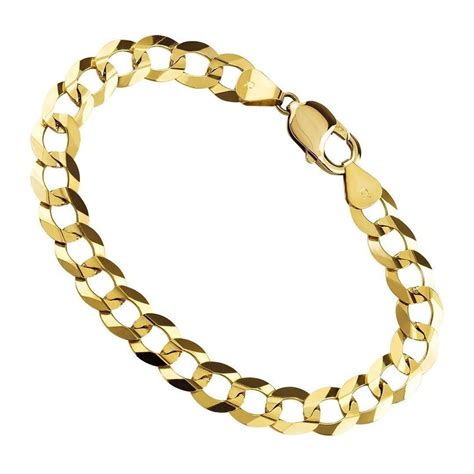 14K Yellow Solid Gold Mens Curb Bracelet 11 mm–Assorted Style Mens Gold Bracelets