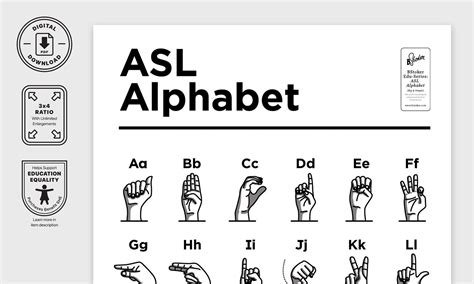 ASL Alphabet Digital Posters Educational Black and White - Etsy