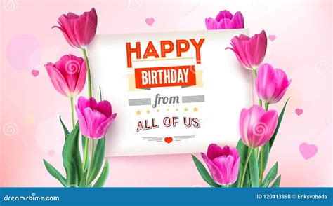 Happy Birthday Floral Poster with Lettering Design. Birthday Background with Tulips Flowers ...