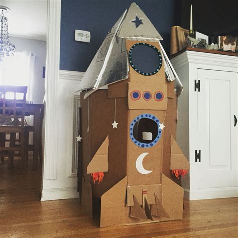 Spaceship for Tommy's third birthday | Cardboard rocket, Cardboard spaceship, Space crafts for kids