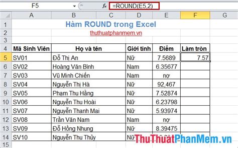 Hàm Round (làm tròn) trong Excel