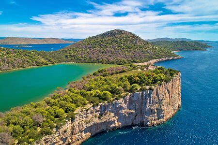 Telascica nature park and green Mir lake on Dugi Otok island aerial ...