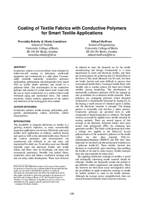 (PDF) Coating of Textile Fabrics with Conductive Polymers for Smart ...