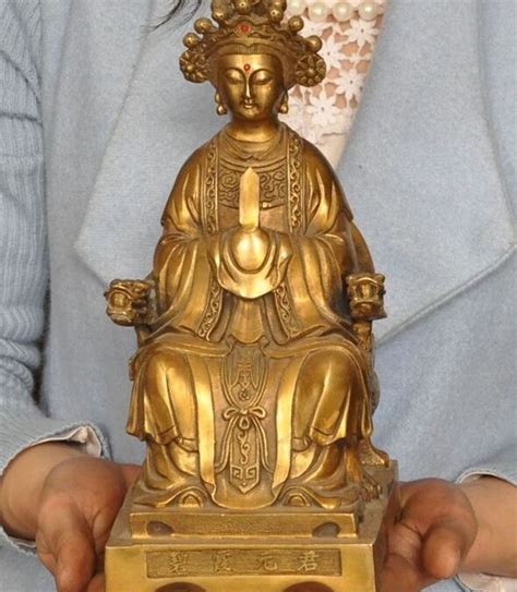 10" Chinese Taoism Bronze Bless beings Bixia Goddess Mount Tai YuanJun Statue|statue angel ...