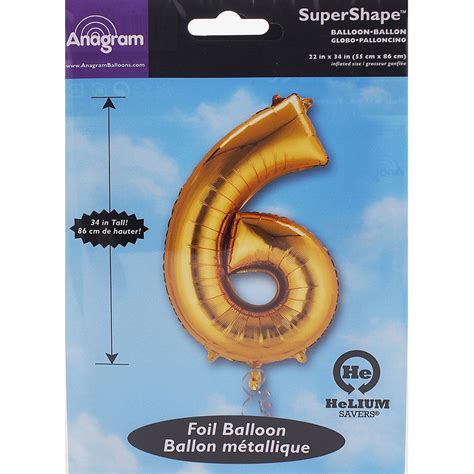 Giant Gold Number 6 Foil Balloon 34"