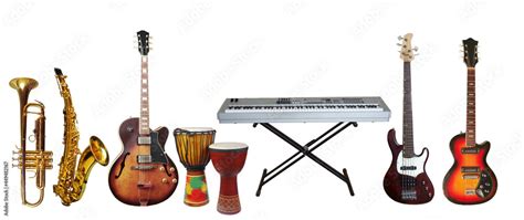 Set of musical instruments for a pop ensemble. Isolated on white. Stock ...