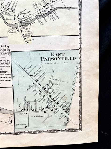 1872 Hand-Colored Street Map of Newfield Village, West Newfield, Kezar Falls and East ...