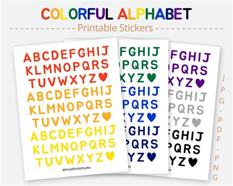 Colorful Alphabet Printable Stickers 3 Sheets Planner, Journal Stickers Digital Instant Download ...