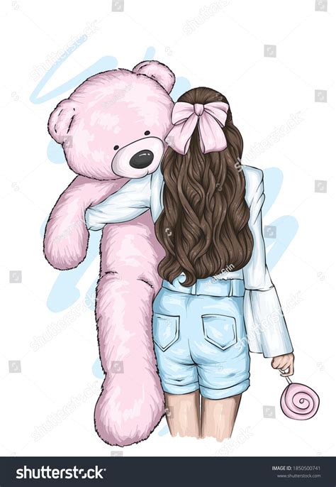 Girl Beautiful Hair Teddy Bear Love Stock Vector (Royalty Free ...