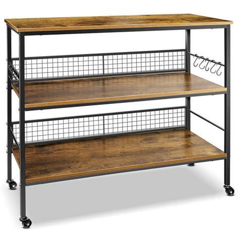 Cheflaud Rolling Kitchen Storage Cart Island with large open shelves and Large Worktop, 3-Tier ...