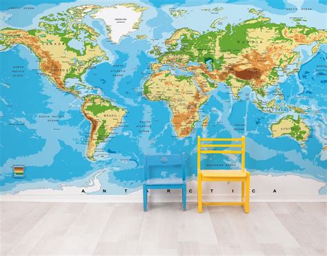 Blue And White World Map Mural In 2020 Map Murals World Map Mural | Images and Photos finder