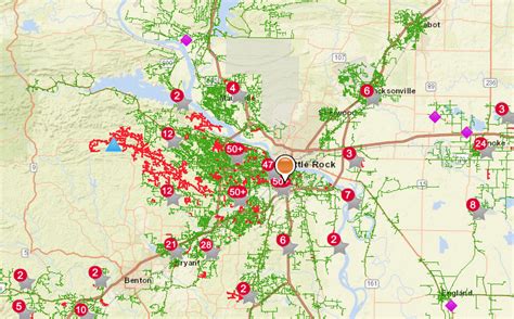 Power restoration times for Arkansas cities