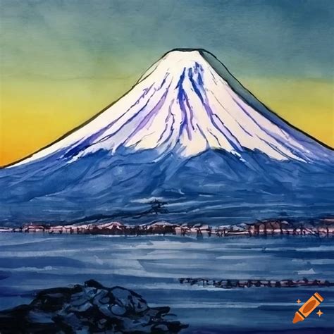 Ink and watercolor painting of mount fuji in japan on Craiyon