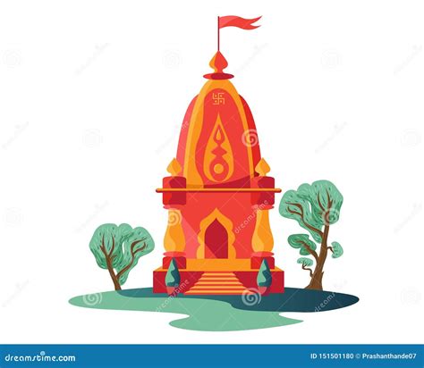 Hindu Small Temple with Flag and Trees Stock Vector - Illustration of hinduism, historic: 151501180