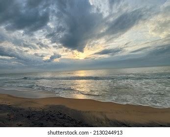 Sunrise On Pondicherry Beach Cloudy Stock Photo 2130244913 | Shutterstock