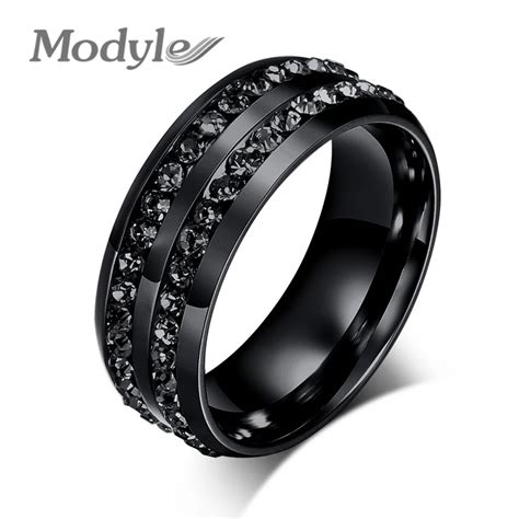 Modyle 2018 New Fashion Men Rings Black Crystyal Rings Stainless Steel Men Wedding Rings-in ...