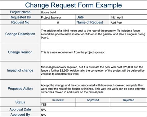 Change Request Form Template Project Management