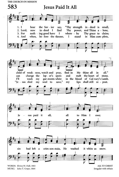 Jesus Paid It All. high (1747×2602) | Gospel song lyrics, Christian song lyrics, Hymn sheet music