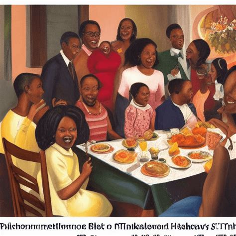 A Realistic Full Painting of a Black Family at a Reunion Rejoicing at Thanksgiving Dinner ...