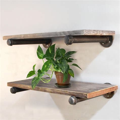 New 24/36 Inch DIY Industrial Pipe Wooden Floating Shelf Rustic Wall ...