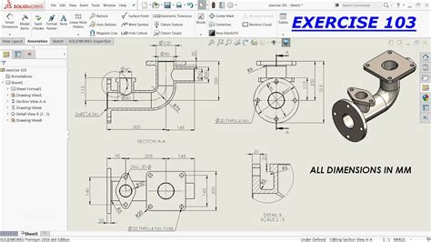 SolidWorks Drawing Tutorial for Beginners exercise 103 - YouTube