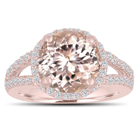 Morganite Engagement Ring 3.53 Carat 14K Rose Gold Halo Pave Split ...