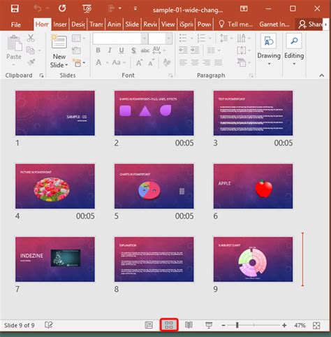 Slide Sorter View in PowerPoint 2016 for Windows