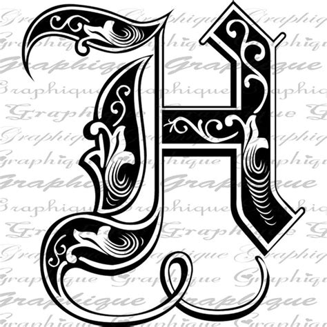 letter initial h monogram old engraving style type text | Old english font, Lettering alphabet ...