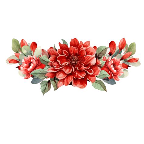 red floral border with greenery leaves watercolor 24554074 PNG