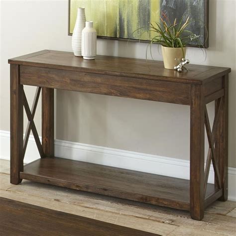 Steve Silver Lenka Rustic Farmhouse Sofa Table with Shelf | A1 Furniture & Mattress | Sofa ...