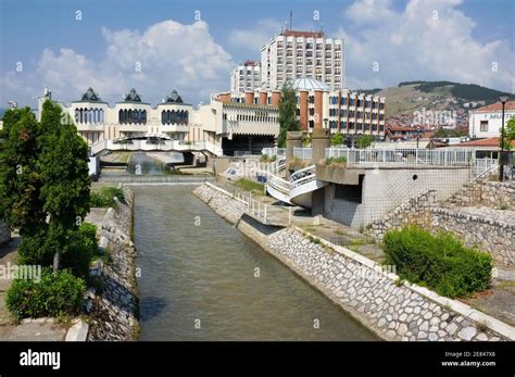 NOVI PAZAR, SERBIA - 26 July: the modern city center of Novi Pazar with ...