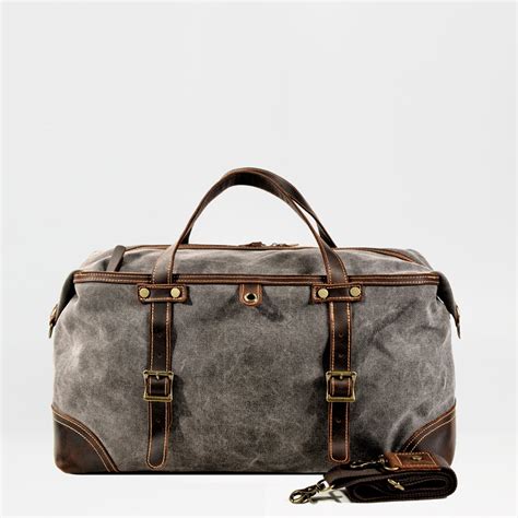 Casual Waxed Canvas Leather Mens Gray Large Travel Weekender Bag Lugga ...