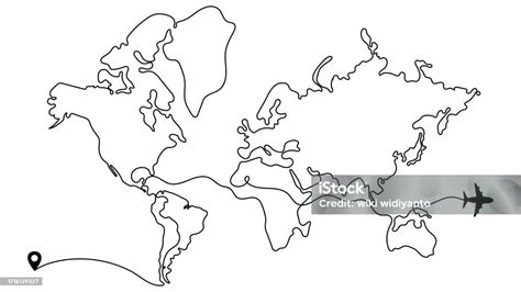 Black And White Hand Drawn Line Art World Map Stock Illustration ...