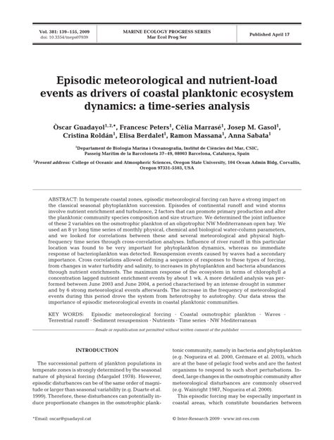 (PDF) Episodic meteorological and nutrient-load events as drivers of coastal planktonic ...